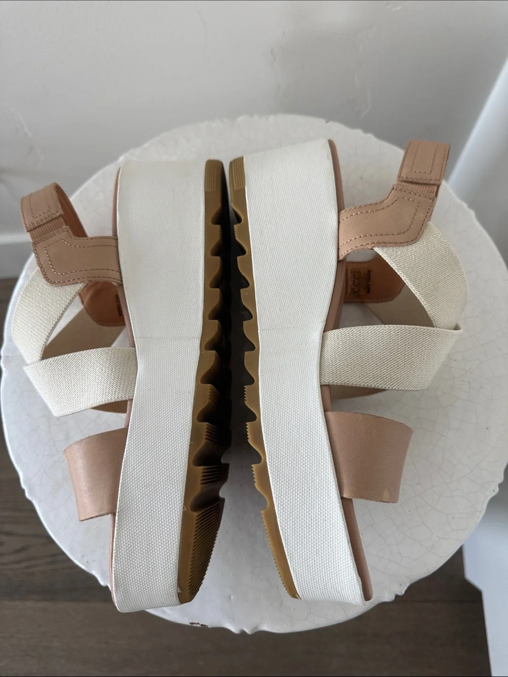 Sorel CAMERON Platform Slingback Honest Beige/Chalk Color Leather Textile Size 9